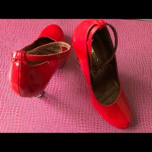 Chinese Laundry red with clear jeweled heel